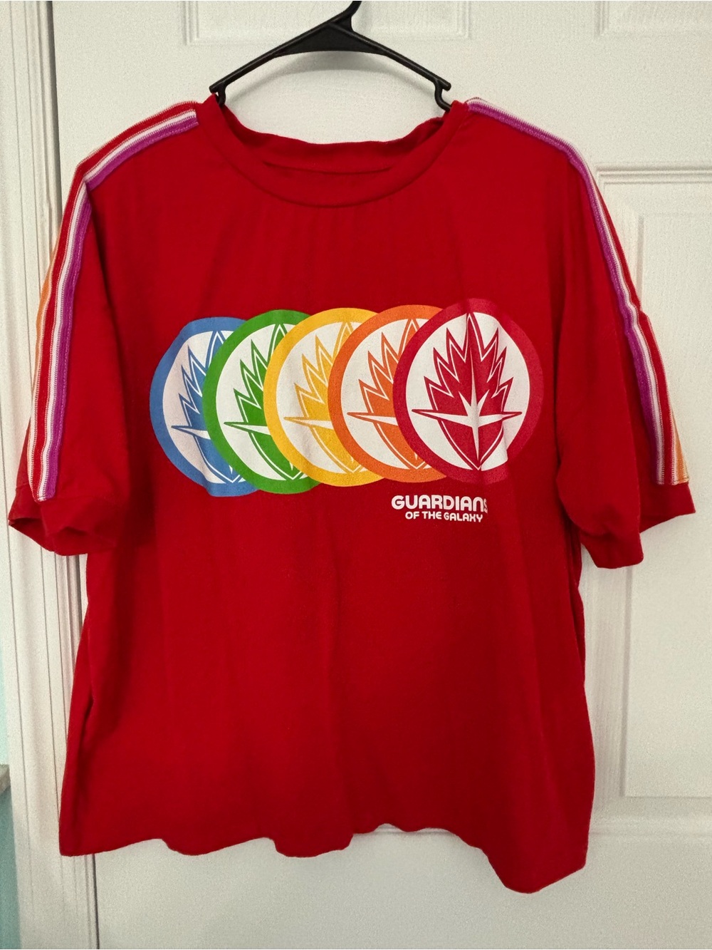 Marvel Red Guardians of the Galaxy Rainbow Emblem Tee